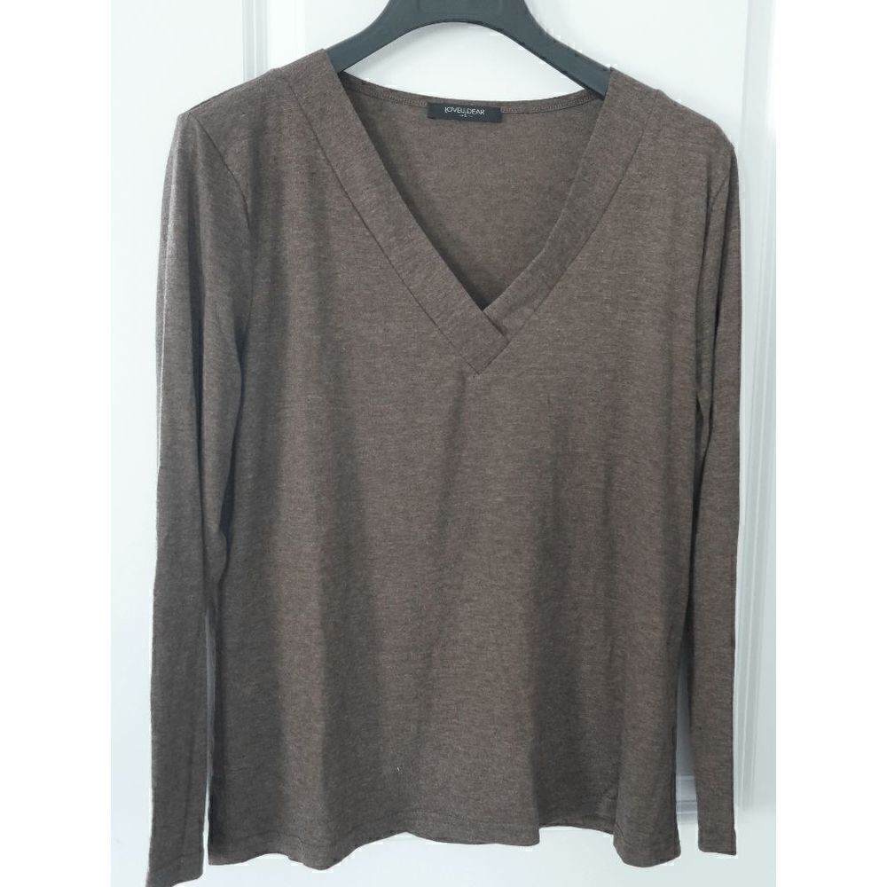 Women's V-neck Long Sleeve Top Chocolate L